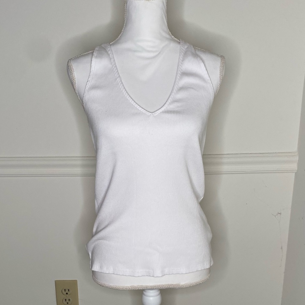 Express One Eleven White Ribbed Tank Top
